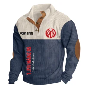 1. FSV Mainz 05 Sweatshirt Herren Stehkragen, Ganzflächig bedruckte Sweatshirt Herren Stehkragen fur 1. FSV Mainz 05 fans BDE113081425117 - Dunkelblau